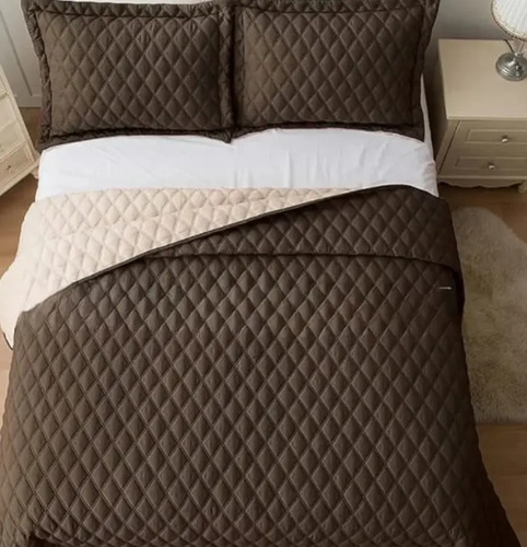 Comforter Café Líneas Beige Microfibra King 2,00 X 2,00