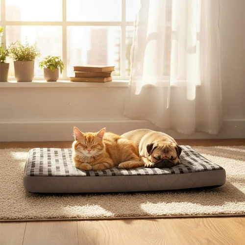 Cama Memory Mascota Rectangular 0,67 x 1,00 x 0,9 Figuras Gis/Negro Cuadros - - Valencia Hotel Figur