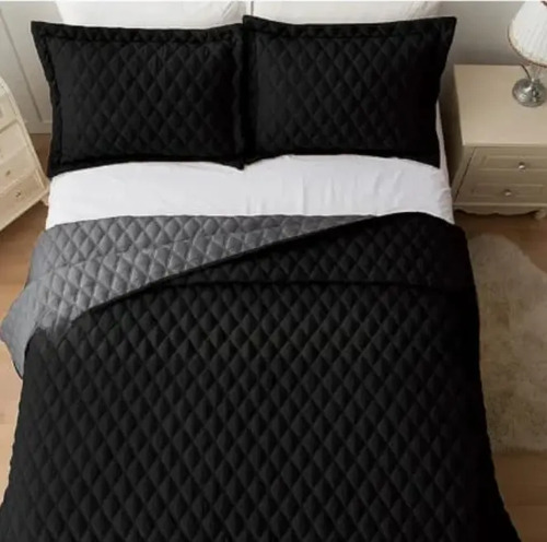 Comforter Negro Liso Gris Microfibra King 2,00 X 2,00