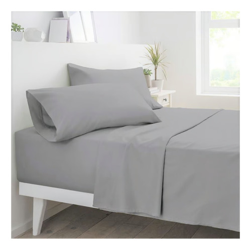 Sábana Plana Gris Liso Microfibra Sencillo 1,00 X 1,90
