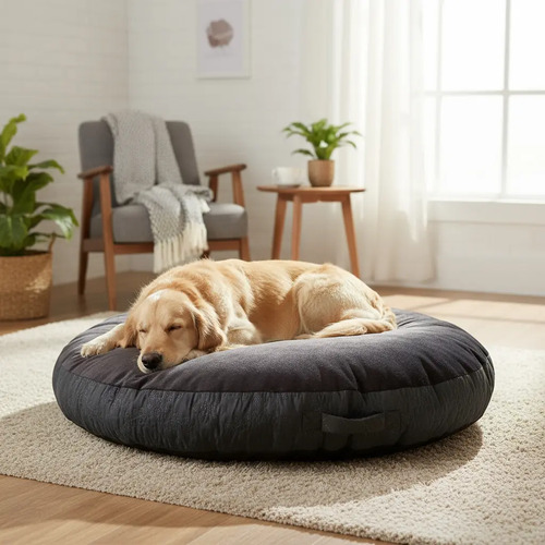 Cama Anti-Estres Lavable Mascota Dona Diametro 1,08 cm x x 0,12 Unicolor Negro Liso - Liso Wendy Ho