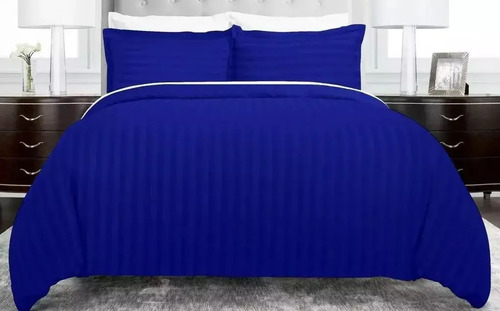 Duvet Cover Azul Oscuro Líneas Microfibra Queen 1,60 X 1,90
